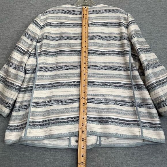 Chico's Striped Moto Jacket Womens XL 3 Tapestry Textured Zip Jacket Blue Silver - Picture 13 of 14